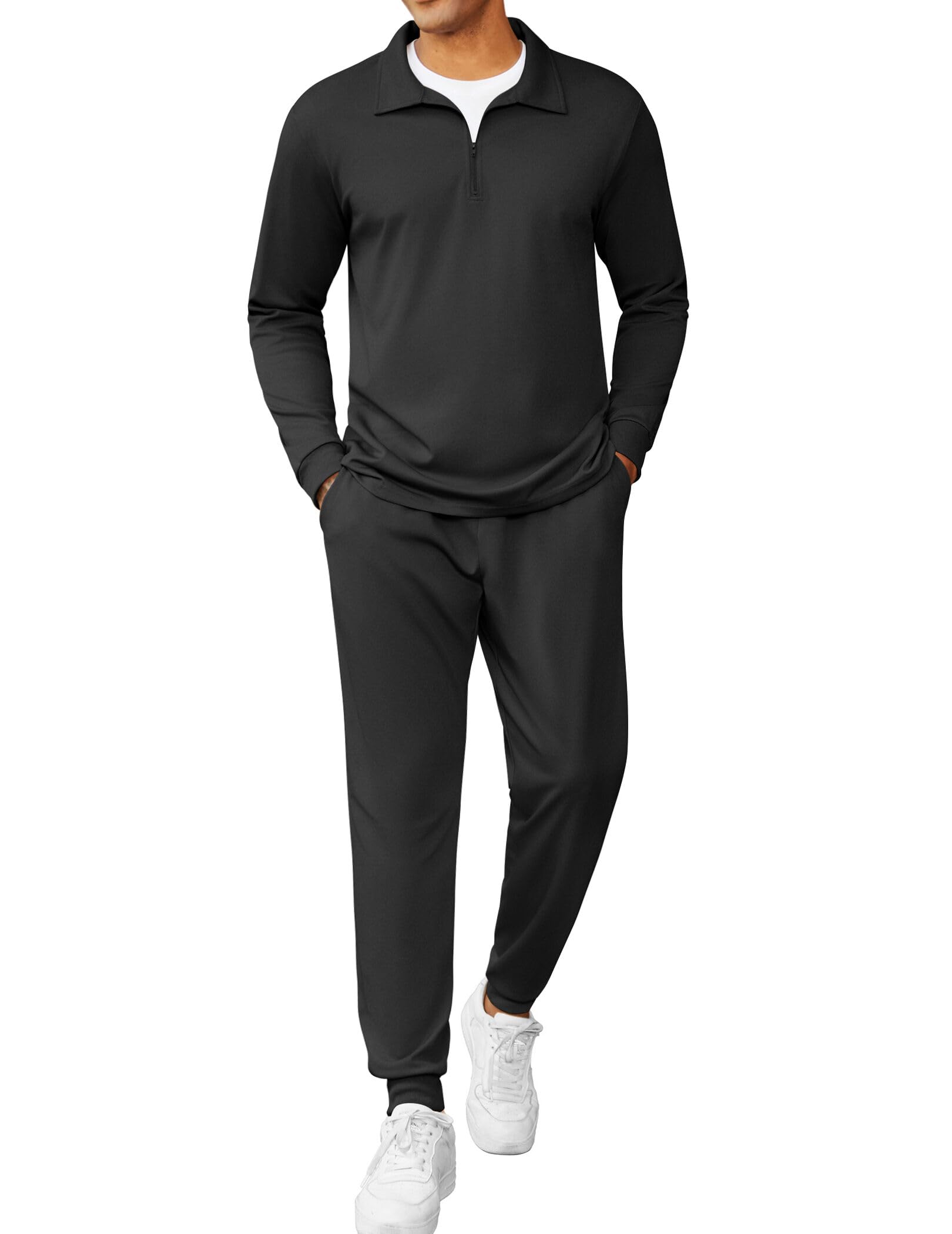 COOFANDY Men's Tracksuit 2 Piece Quarter Zip Polo Athletic Sweatsuits Casual Running Jogging Sport Suit Sets
