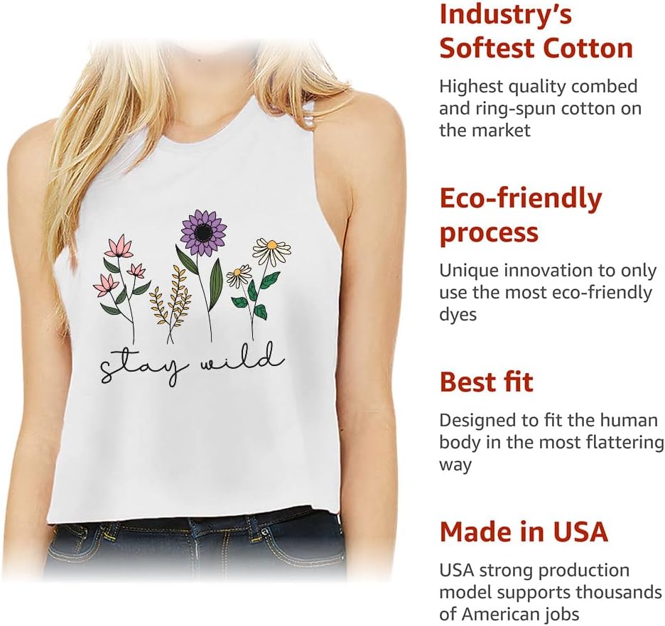 Stay Wild Racerback Cropped Tank - Print Women's Tank - Flower Tank Top