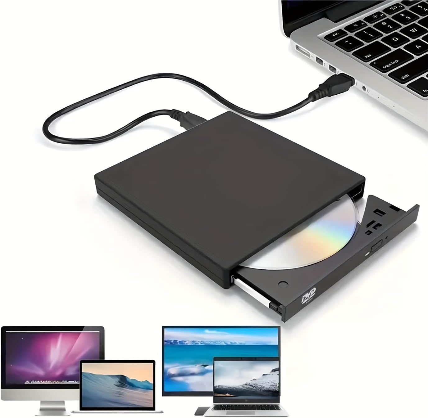 External CD DVD Drive, DVD Player for Laptop, USB 2.0 Ultra-Slim Portable, Optical Disk Drive for Laptop Mac, PC Windows 11/10/8/7 Linux OS