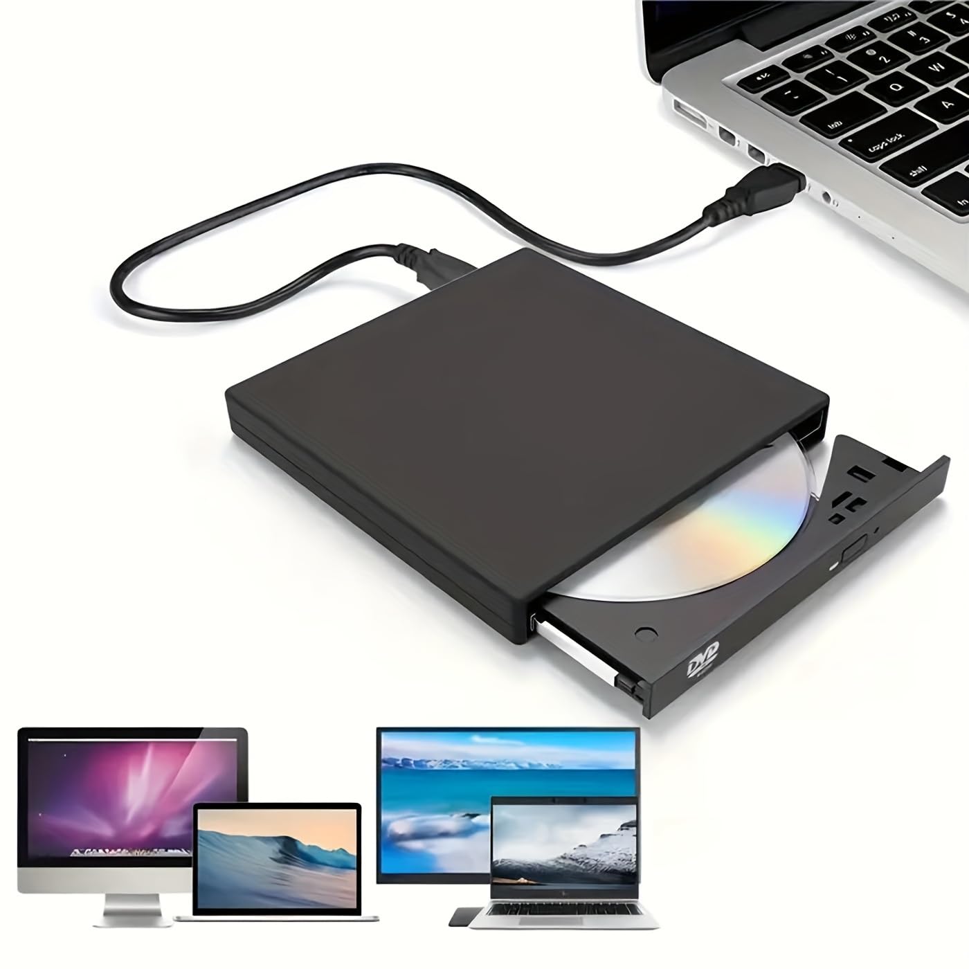 External CD DVD Drive, DVD Player for Laptop, USB 2.0 Ultra-Slim Portable, Optical Disk Drive for Laptop Mac, PC Windows 11/10/8/7 Linux OS