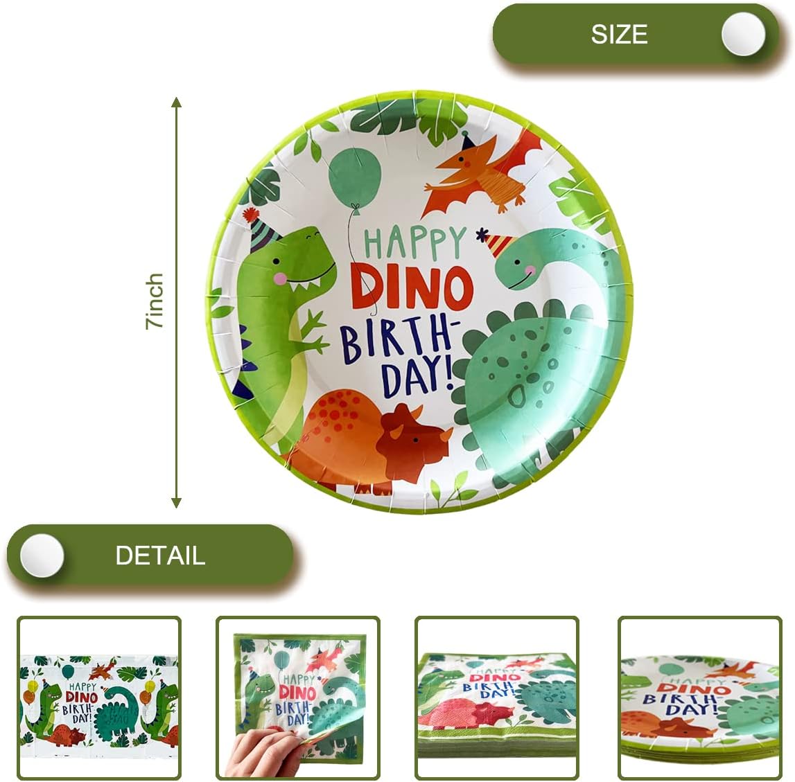 Dinosaur Birthday Party Supplies, Watercolor Dinosaur 20 Plates and 20 Napkins and Tablecloth71 '' x 42 '', Theme Birthday Party Decoration