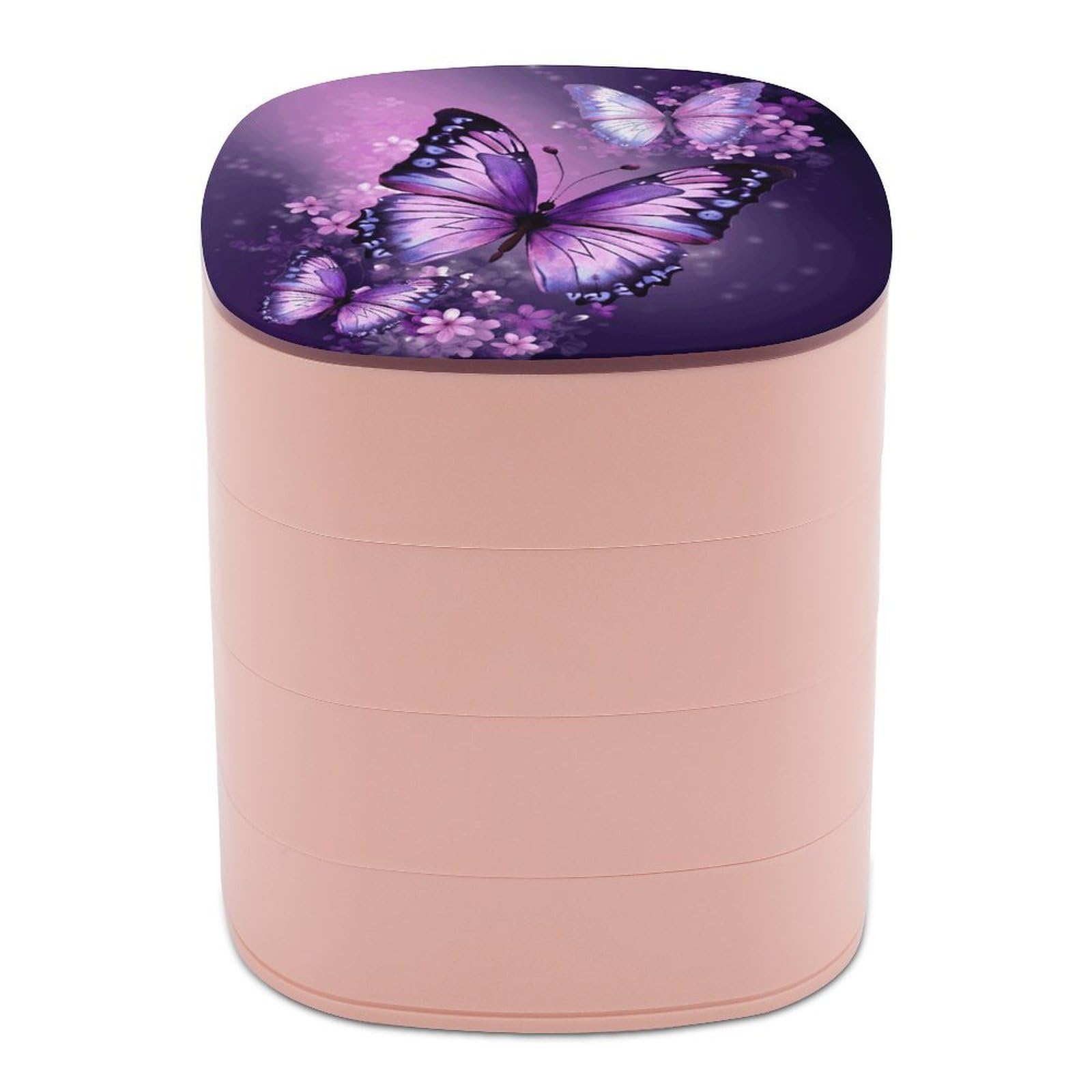 FekiLoot Beautiful Purple Butterfly Art Jewelry Box 4-Layers Rotatable Jewelry Organizer Storage Box with Mirror Cute Travel Jewelry Case Portable Earring Holder Organizer for Ring Necklace Bracelet