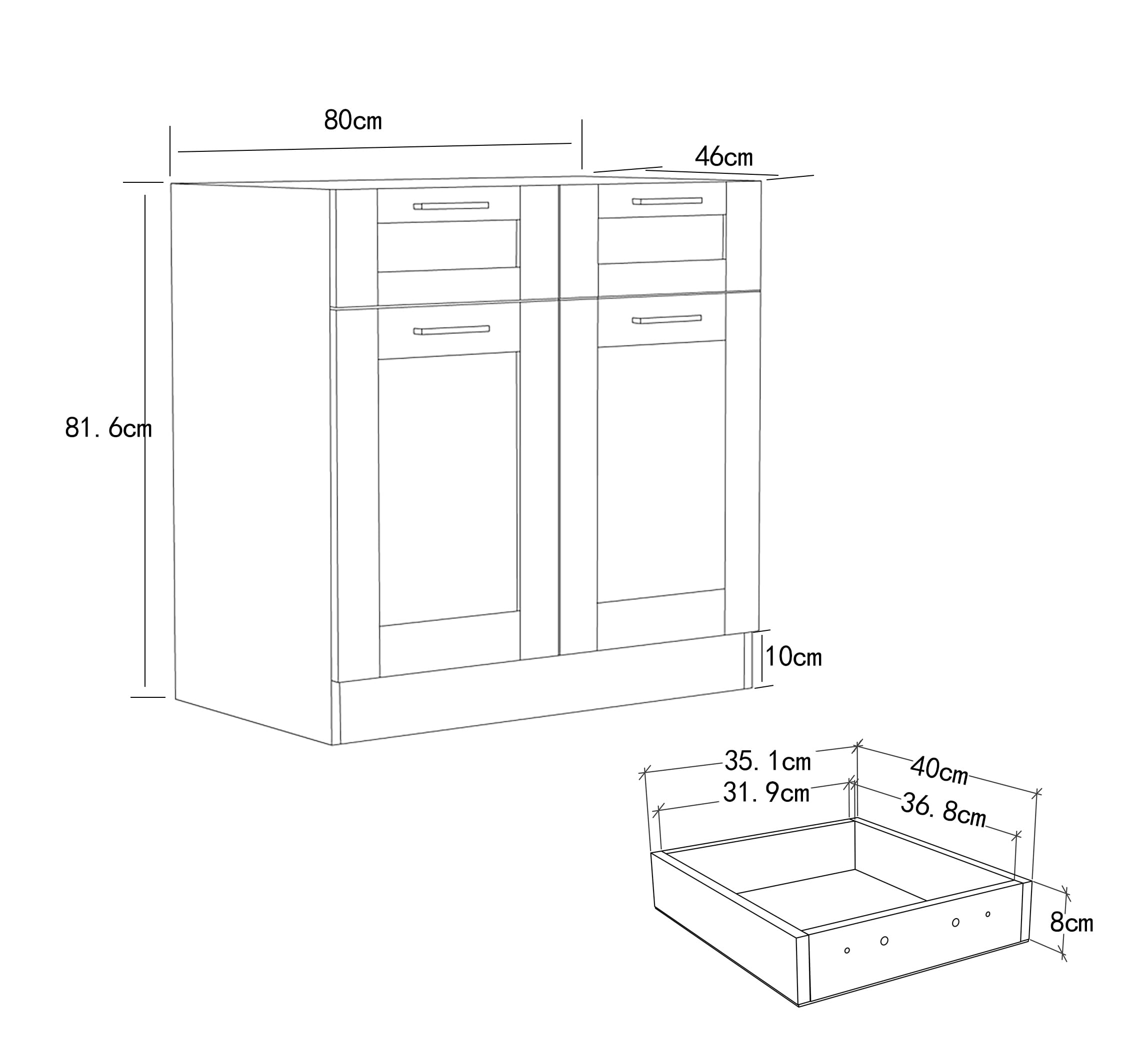 VCM Armoire de cuisine Largeur 80 cm Tiroir Meuble bas Cuisine Meubles de cuisine Landhaus Colura Armoire de cuisine Largeur 80 cm Tiroir Meuble bas Cuisine Meubles de cuisine Landhaus Colura Blanc