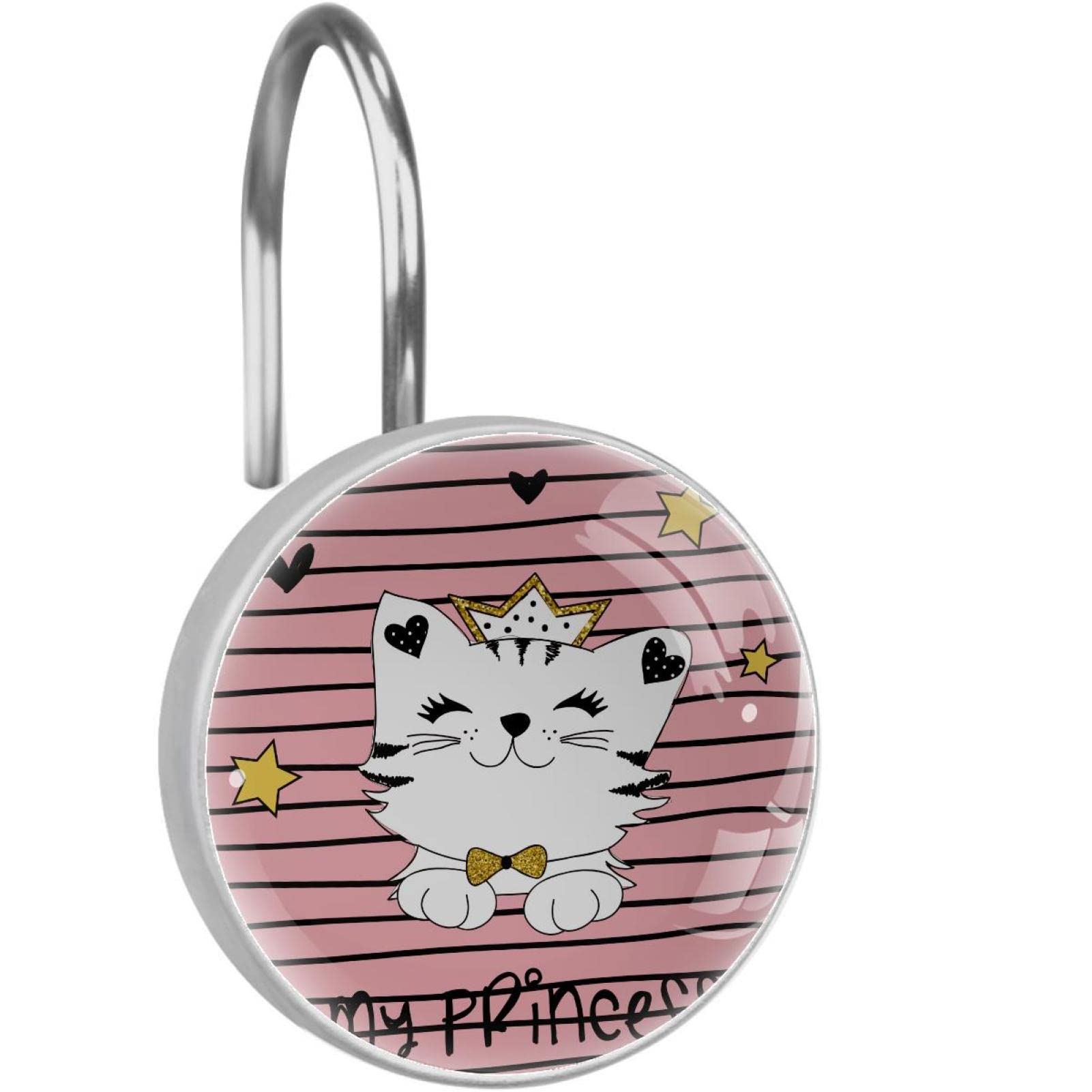 Crochets pour rideau de douche lot de 12 anneaux inox pour salle de bain motif chat