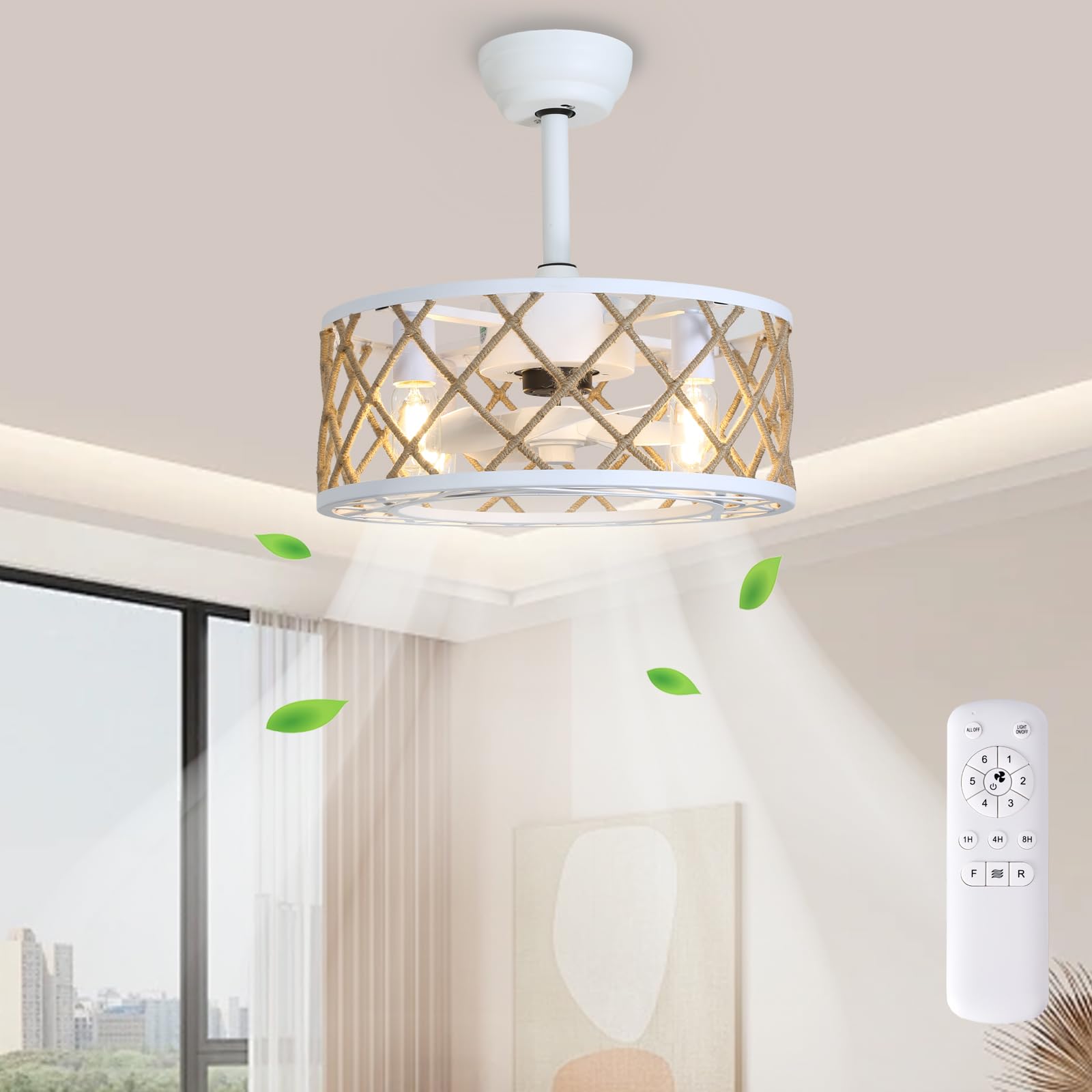 Boho Caged Ceiling Fan with Light and Remote, 18in Modern Black Flush Mount Rattan Fandelier Ceiling Fans with Lights for Bedroom Dining Living Room Kitchen?E26 Bulb Base?