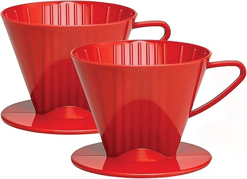 Fino Cono de filtro de infusión de café, tamaño número 2, rojo, prepara de 2 a 6 tazas, juego de 2