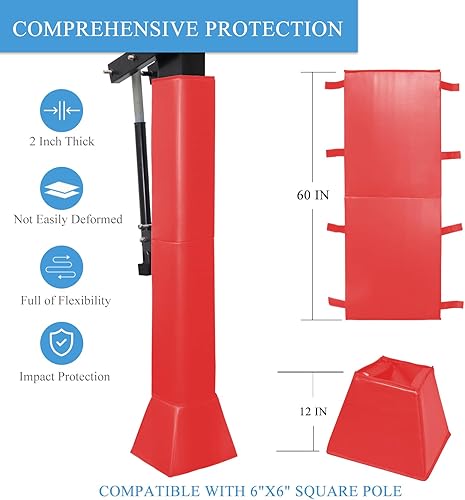 Miniatura 22 de Katop Almohadilla cuadrada para bastón de baloncesto, acolchado de poste protector resistente para poste de 5 x 5 pulgadas, poste y base de 6 x 6