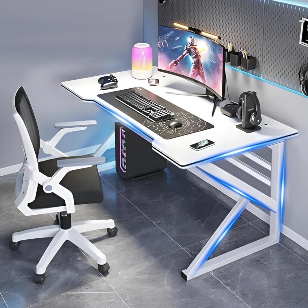 JANNAH Gaming Tables K Design Gaming Desk Desktop,Laptop Table Computer Desk Workstation Table For Home,Office Use (White-120x60x75cm)