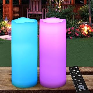 2-Pack Multicolor 3x8 LED Candles Outdoor - Unscented IP65 Waterproof Battery Powered Flameless LED Pillar Candles with Remote and Timer - Battery Operated Flameless Candles Color Changing