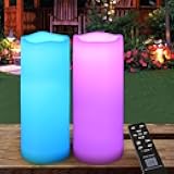 HOME MOST 2-Pack Multicolor 3x8 LED Candles Outdoor - Unscented IP65 Waterproof Battery Powered Flameless LED Pillar Candles with Remote and Timer - Battery Operated Flameless Candles Color Changing