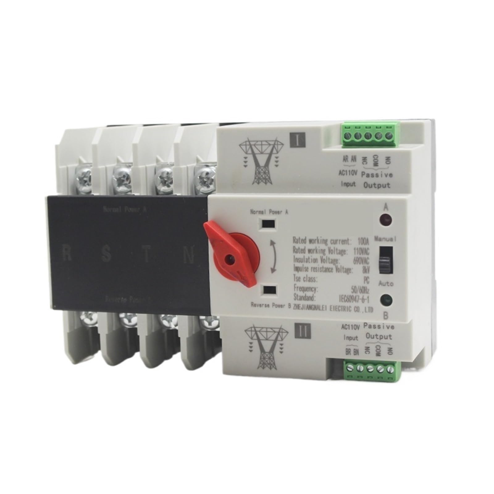 Automatischer Umschalter mit doppelter Leistung 110-V-Netzstromschienentyp, Millisekunden-Pegelschaltung, unterbrechungsfreie Dual-Stromversorgung, Transferschalter 4P 100A63A(110V