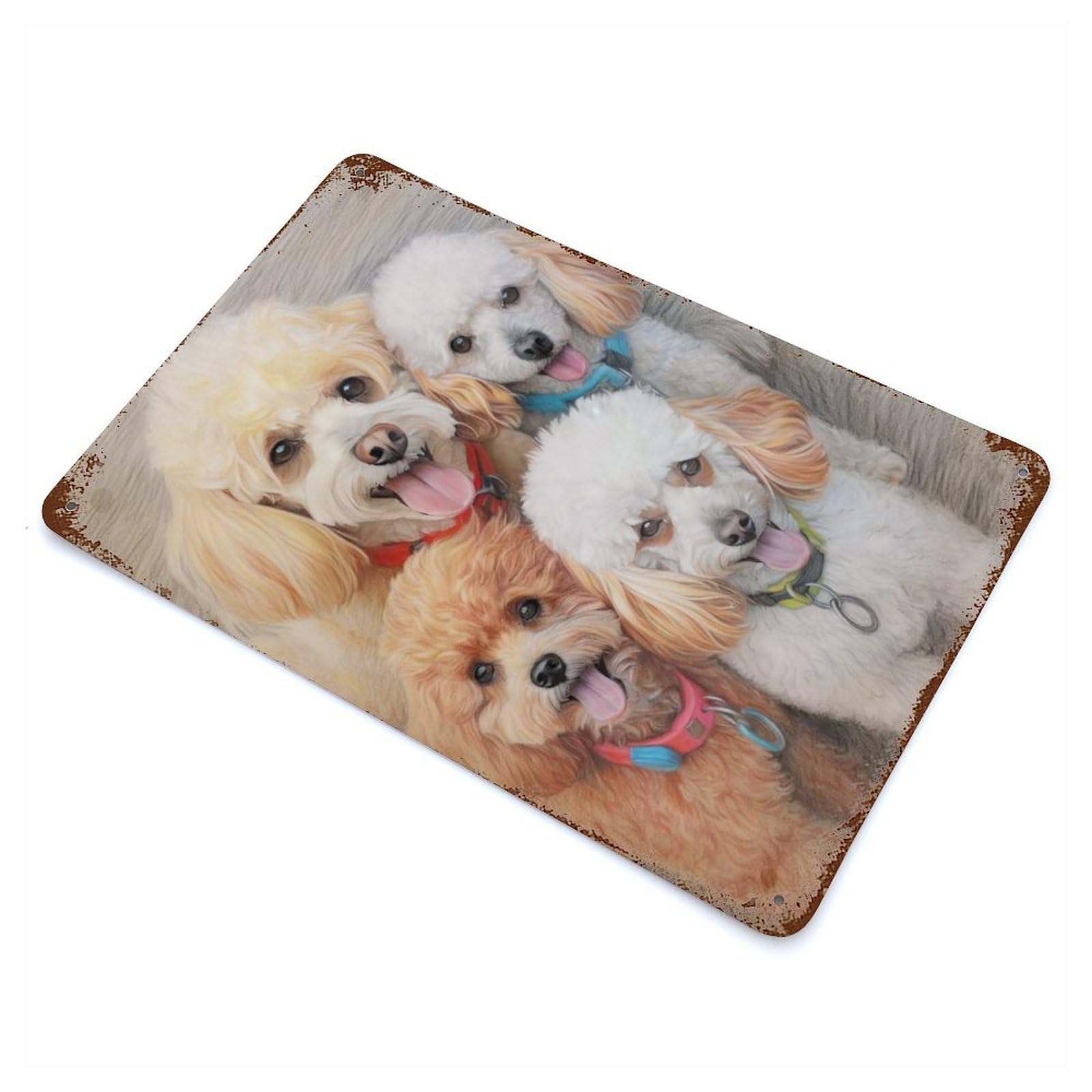 Poodle Family Sketch Decorative Tin Sign 11.8"x7.9", Retro Wall Decor for Living Room, Hallway And Home Decor