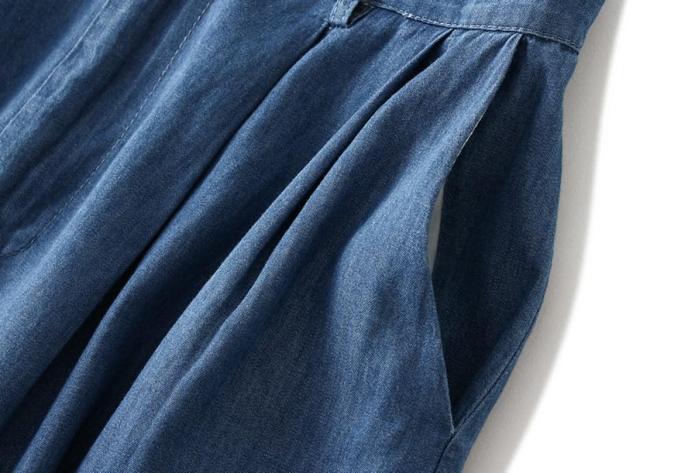 Röcke,Sommerlicher, Leichter Denim-Midirock Für Damen, Blau, Elastischer Faltenrock Mit Hoher Taille Und Taschen, Weiche Baumwolle, A-Linie, Gerüscht, Lässig, Lange Röcke Für Mädchen Und Damen