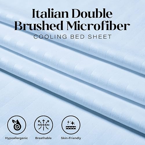 Vista 30 de Elaine Karen Juego de sábanas Queen – Sábanas de 4 piezas a rayas tamaño Queen – Juego de sábanas de bolsillo profundo suave y refrescante – Ropa