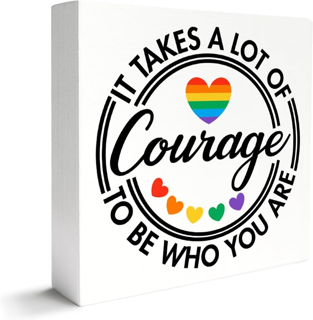5x5 Inch Courage Box Sign Rainbow Heart Inspirational Desk Decor