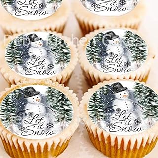 Christmas Cake Toppers Snowman Edible Wafer 4cm Round x 24 Cupcake Snowman Toppers