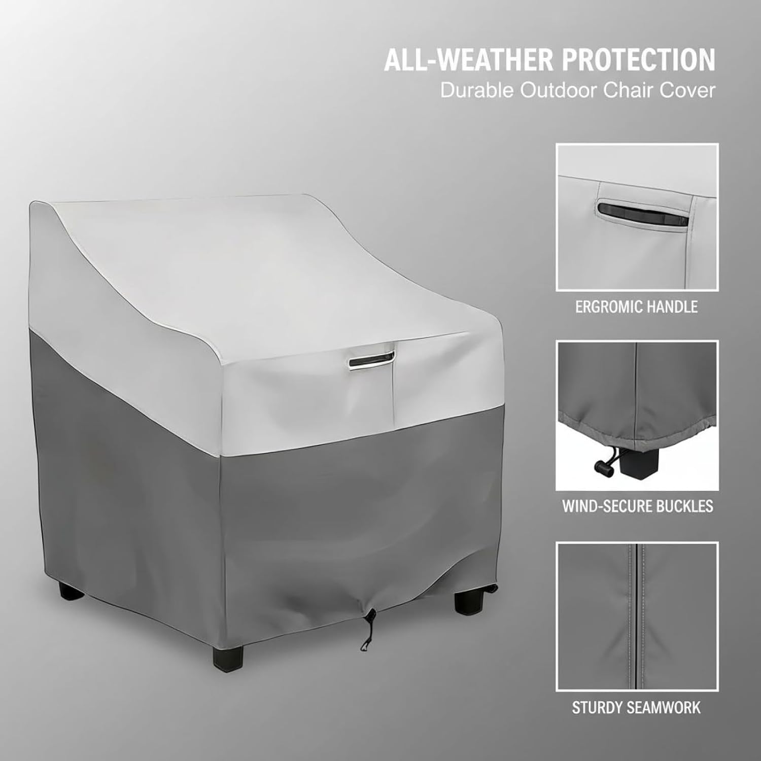 2 Pcs Outdoor Patio Chair Cover Set, Waterproof, 35 X 40 X 31.5 in, White & Grey, Handle, Drawstring, Full Coverage, Furniture Dust, Uv, Rain Defense