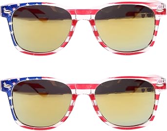 2 Pack American Flag Sunglasses for Adult Classic Patriot Independence Day Glasses UV400 Protection