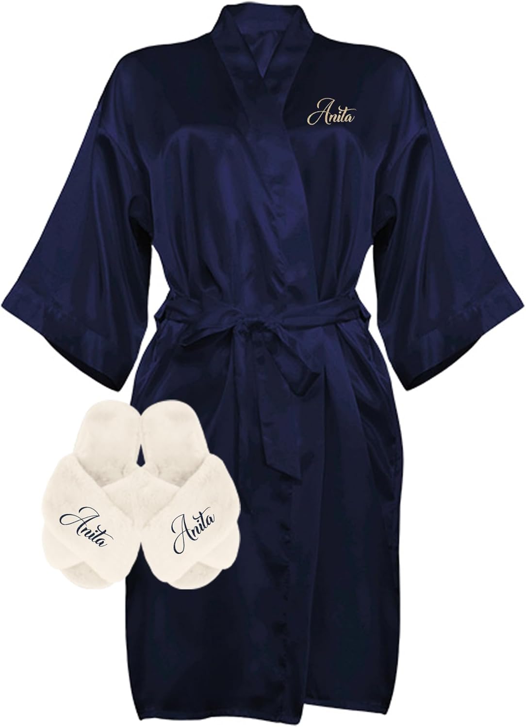 Custom Women Satin Robes with Slippers, Gift Set for Her, Personalized Bride and Bridesmaid Gift Bundle