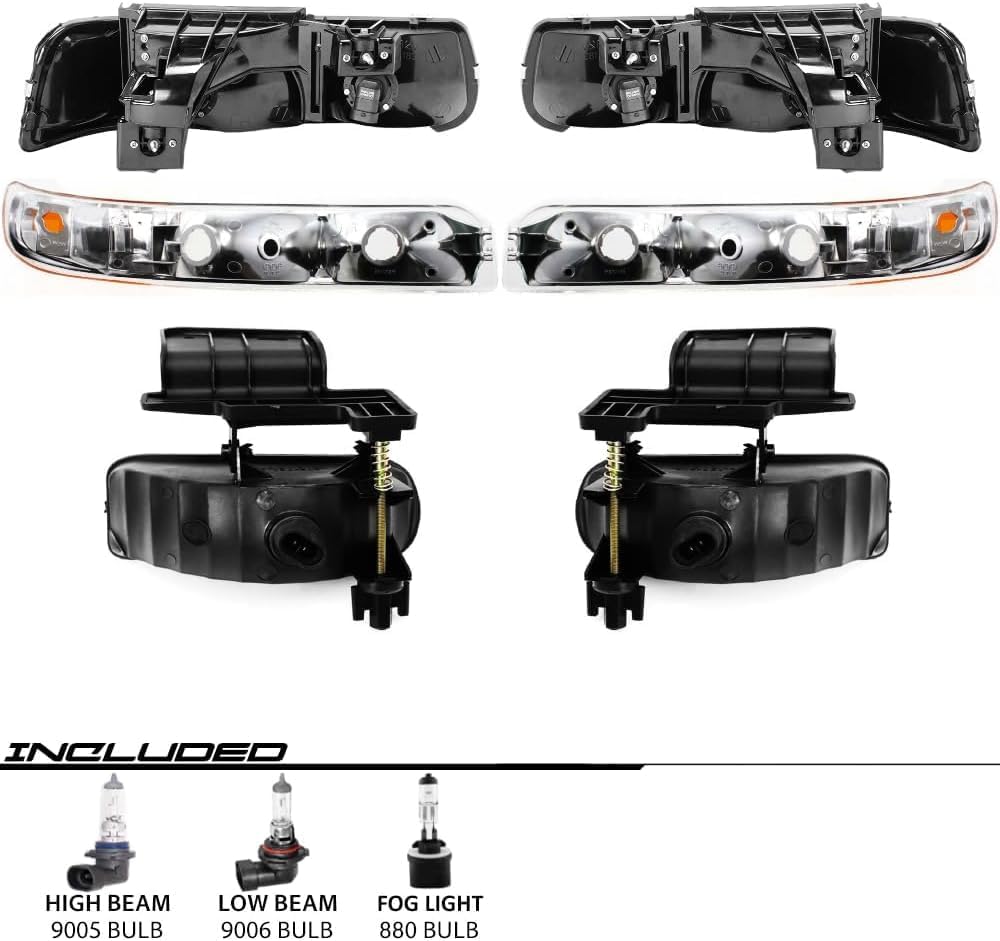 EPIC LIGHTING Halogen Replacement Spec Headlights Signal Lights Fog Lights Compatible with CHEVROLET 99-02 SILVERADO 00-06 SUBURBAN TAHOE - 6-Piece Combo