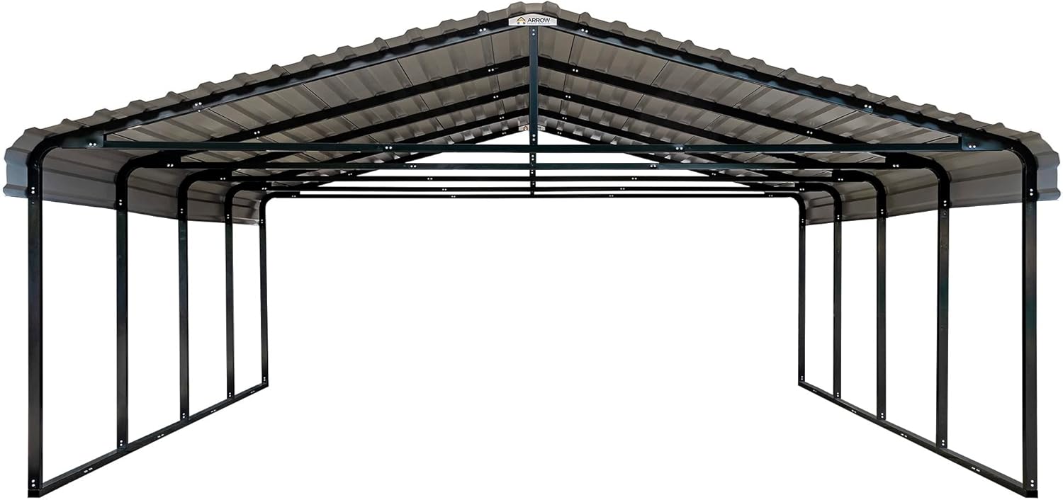 Arrow Carports Galvanized Steel Carport, Double Car Metal Carport Kit, 20 x 20 x 7, Charcoal Arrow Carports Galvanized Steel Carport, Double Car Metal Carport Kit, 20 x 20 x 7, Charcoal
