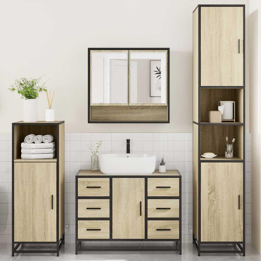 Set di 4 mobili da bagno in rovere Sonoma in legno con struttura in