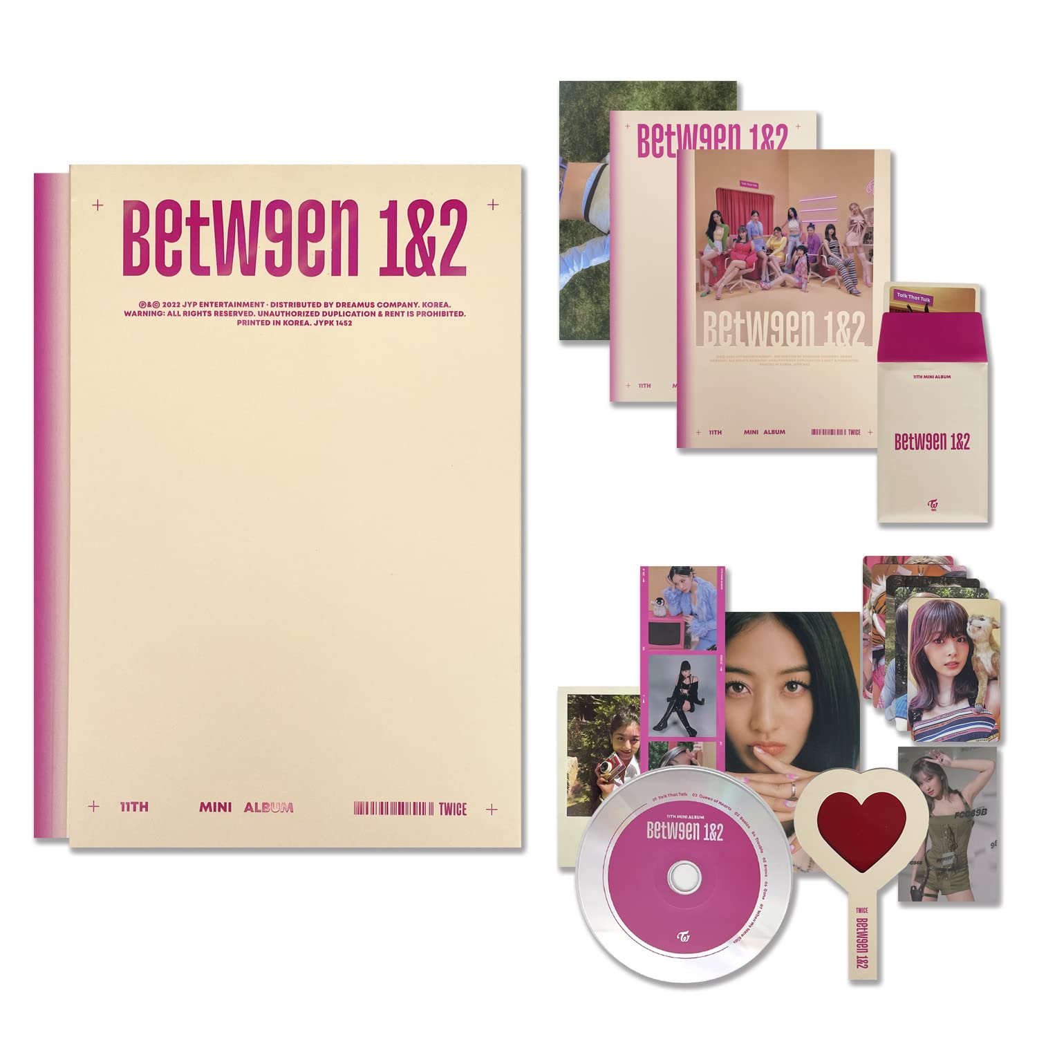 TWICE - [BETWEEN 1&2] (Archive Ver.) Photobook + CD-R + BOX + Polaroid + Postcard + Sticker + Message Photocard + Heart Glass + Folded Poster + Photocard + P.O.B + 9 Extra Photocards + 1 MEMO Pad