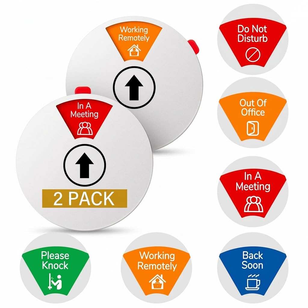 2 Pack Office Door Sign Privacy - Do Not Disturb/Out of Office/In A Meeting/Back Soon/Working Remotely/Please Knock - 6 Options for Conference Studio