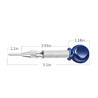 5 inch Spring-Loaded Automatic Steel Center Hole Punch Marker Scriber for Wood, Metal, Plastic, Car Window Puncher Breaker Tool with Adjustable Impact and Palm Cushion Cap