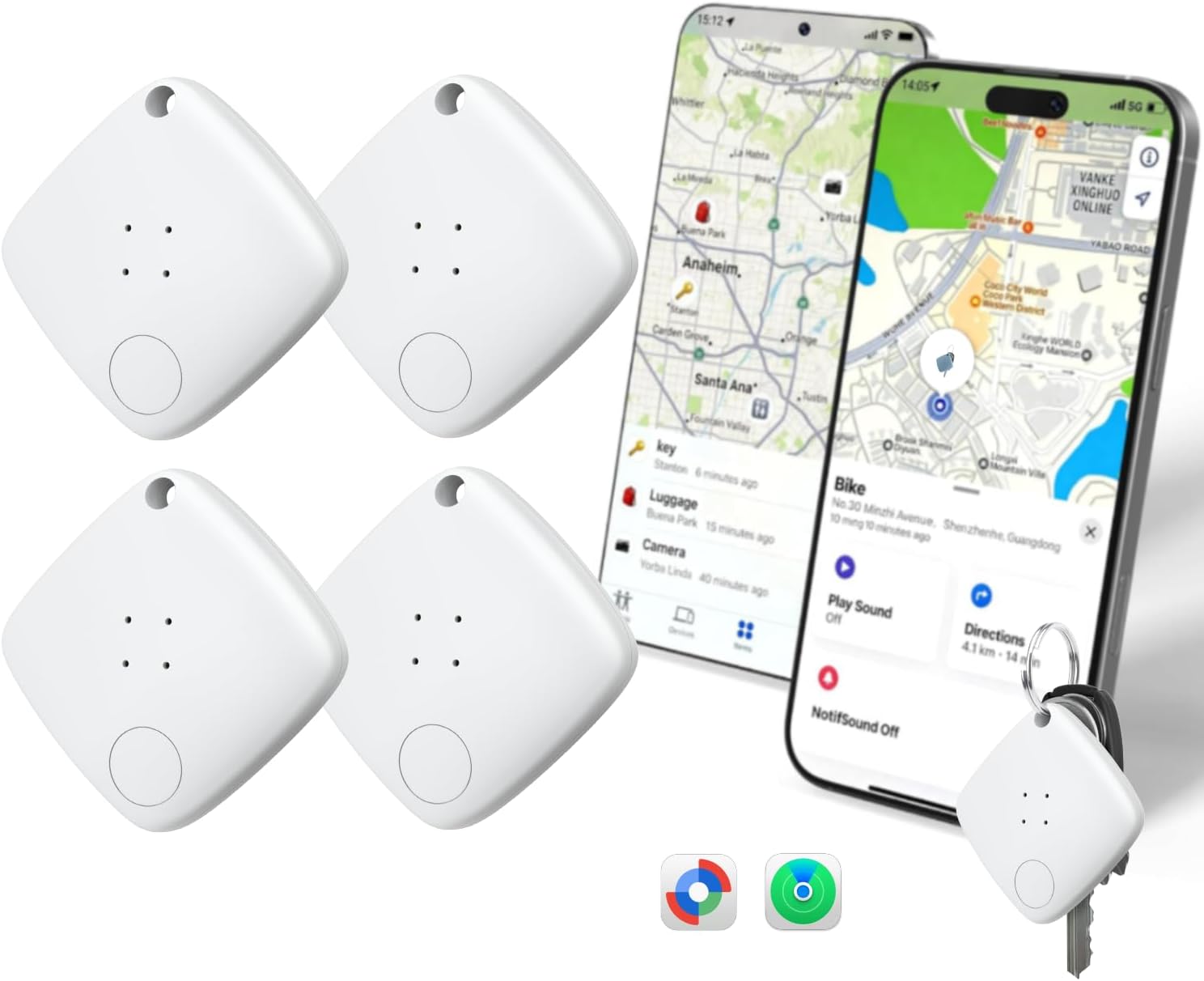 OTIC Air-Tracker Tags for Apple Find My (iOS) & Google Find Hub (Android), Dual-System Bluetooth Smart Tracker Item Finder Device Locator for Key Luggage Wallet Waterproof Gift for Women-White, 4Pack