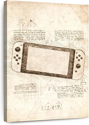Cornel Vlad - Arte de pared de consola Nintendo Switch - Arte de pared en lienzo vertical - Decoración de pared de sala de estar - Juguete de dibujo