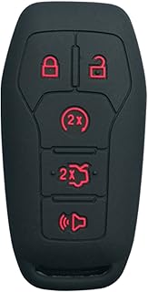 Silicone Key Fob Cover Case Skin Jacket for Ford F-150 Lincoln Fusion MKZ Mustang MKC 5 Buttons Smart Key Black