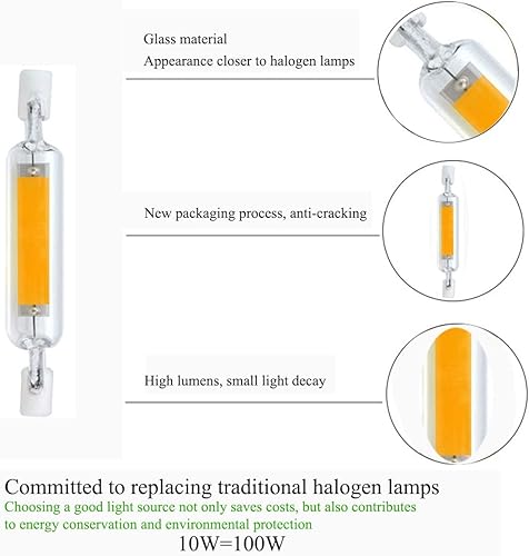 Miniatura 4 de R7S Bombilla LED tipo J T3 de doble extremo (paquete de 3) - 10 W 3.071 in, equivalente a 100 W halógeno, 3000 K blanco cálido, luz de paisaje de