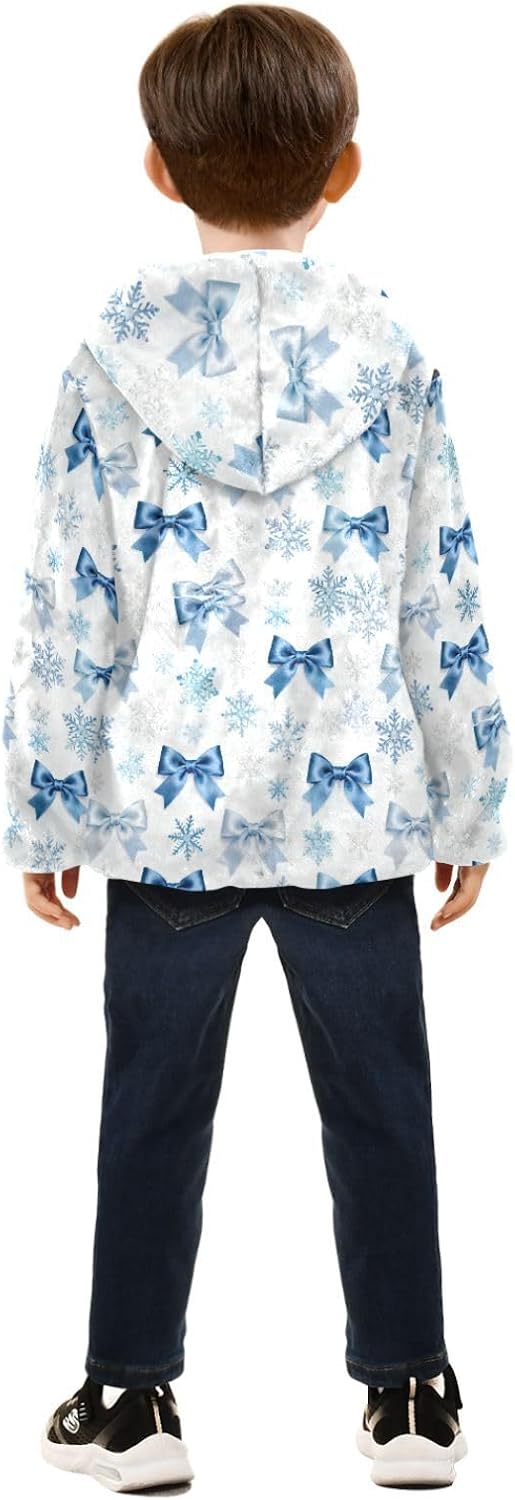 Blue Bows Snowflakes Hooded Fleece Jacket Toddler Outerwear Jackets Fall Baby Boys Clothes 3T