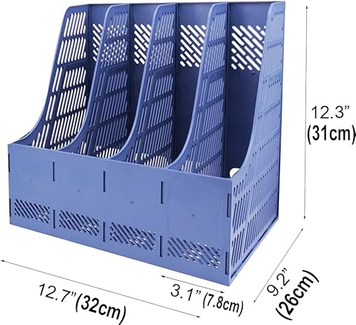 Miniatura 2 de SAYEEC Carpeta organizadora de revistas resistente para escritorio, 4 compartimentos, marcos de plástico, separadores de archivos, gabinete de