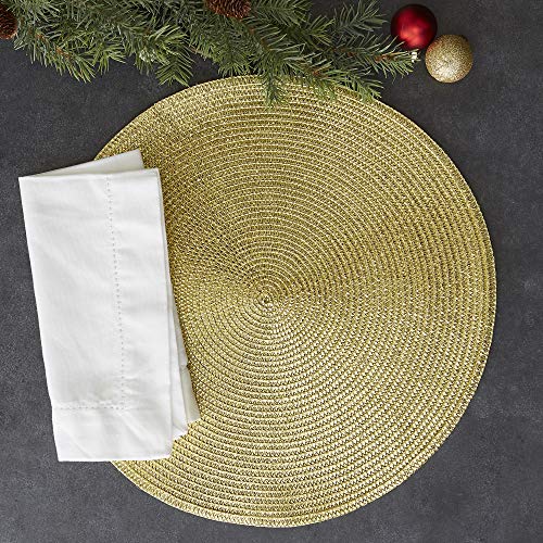 Dii Woven Placemats Collection Metallic Round Placemat Set, 15", Gold, 6 Piece #TOP4