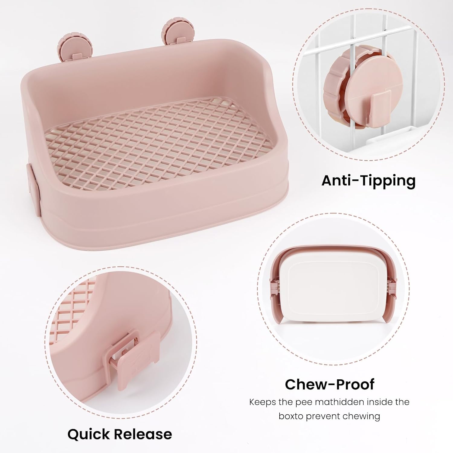 Large Rabbit Litter Box, Bunny Litter Box with Removable Top and Bottom, Corner Bunny Potty Training Litter Pan, Small Animal Toilet for Adult Rabbits, Guinea Pig, Hamster, Pink