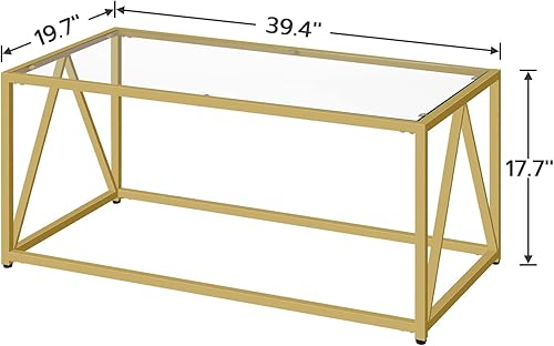 Miniatura 4 de HOOBRO Mesa auxiliar en forma de C, paquete de 2, mesa auxiliar de cristal, mesa de cristal con marco de acero dorado, para sala de estar, oficina