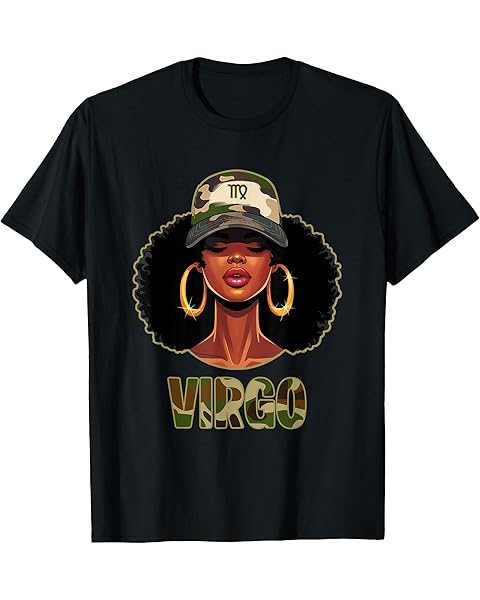 Virgo Queen Black Woman with Cap Camo Afro Girl Zodiac T-Shirt