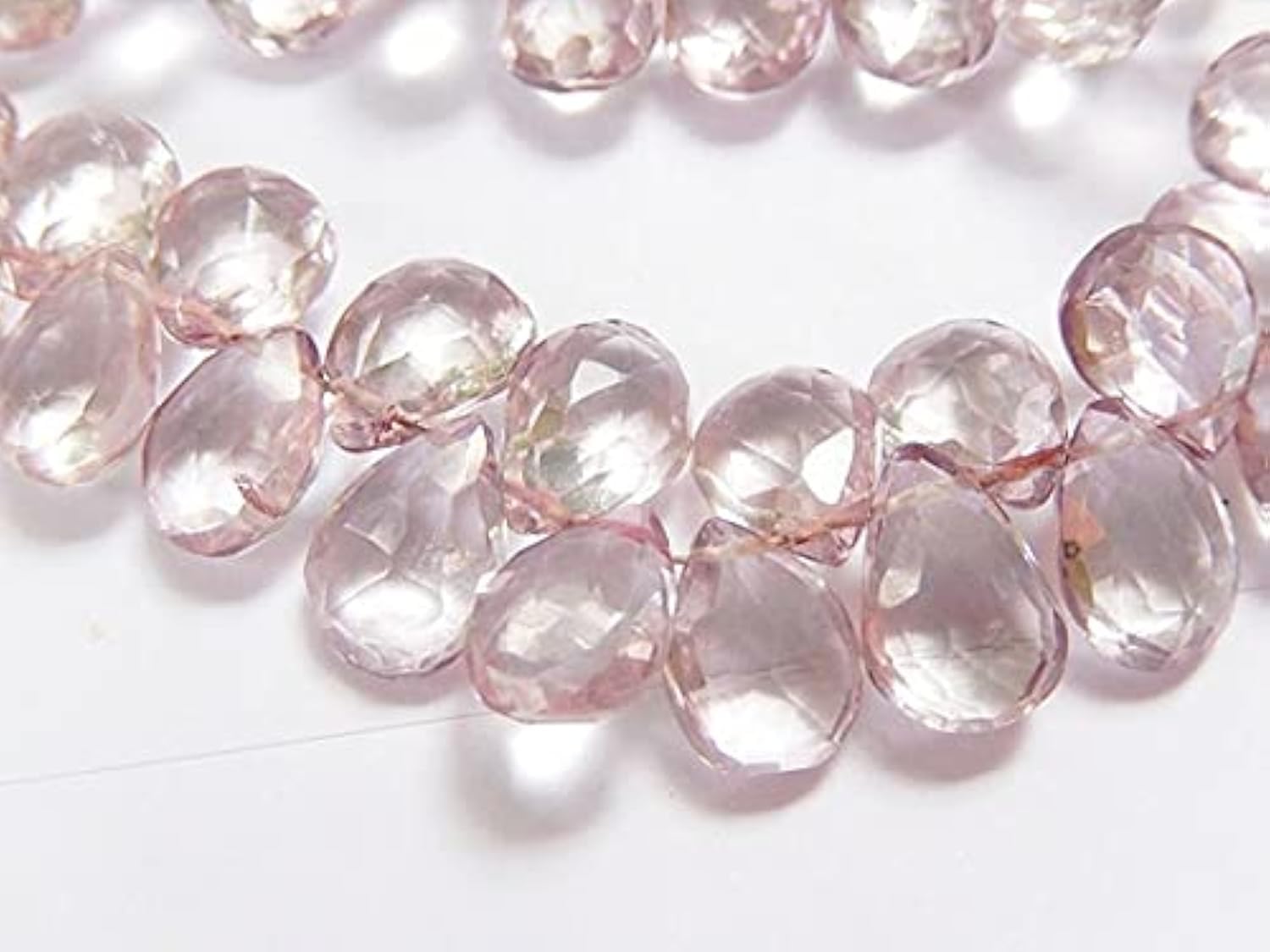 Faceted pear gemstone bead pink quartz : perle poire 10-12mm pour création bijoux DIY