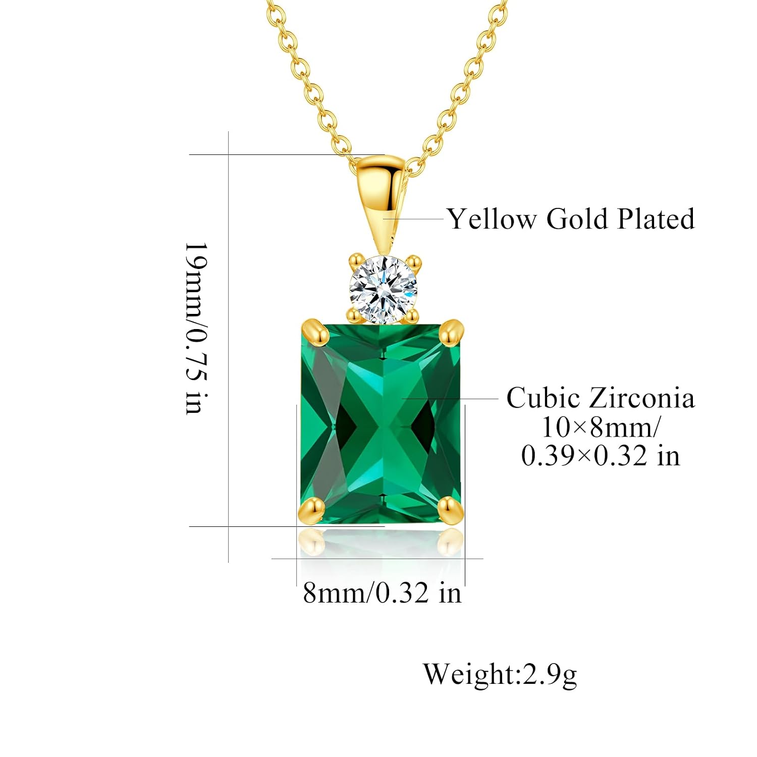 CiNily Rectangular Crystal Necklace for Women Trendy, Pendant Necklace with Chain 14K White Gold | Gold Plated Multicolor Birthstone Pendant Necklaces Boho Jewelry for Christmas... - Image 3