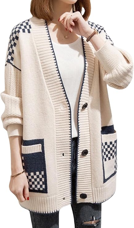 リブ編み ニットカーディガン