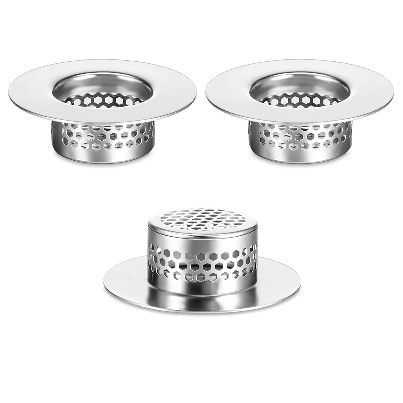 Cnsznat Silver Bathroom Sink Strainer (3 Pack), Bathtub Drain Cover Lavatory Sink Drain Strainer Hair Catcher For Laundry Utility Rv Sink, Stainless Steel Drain Filter. Fit Hole Size From 1.25" To 1.60"