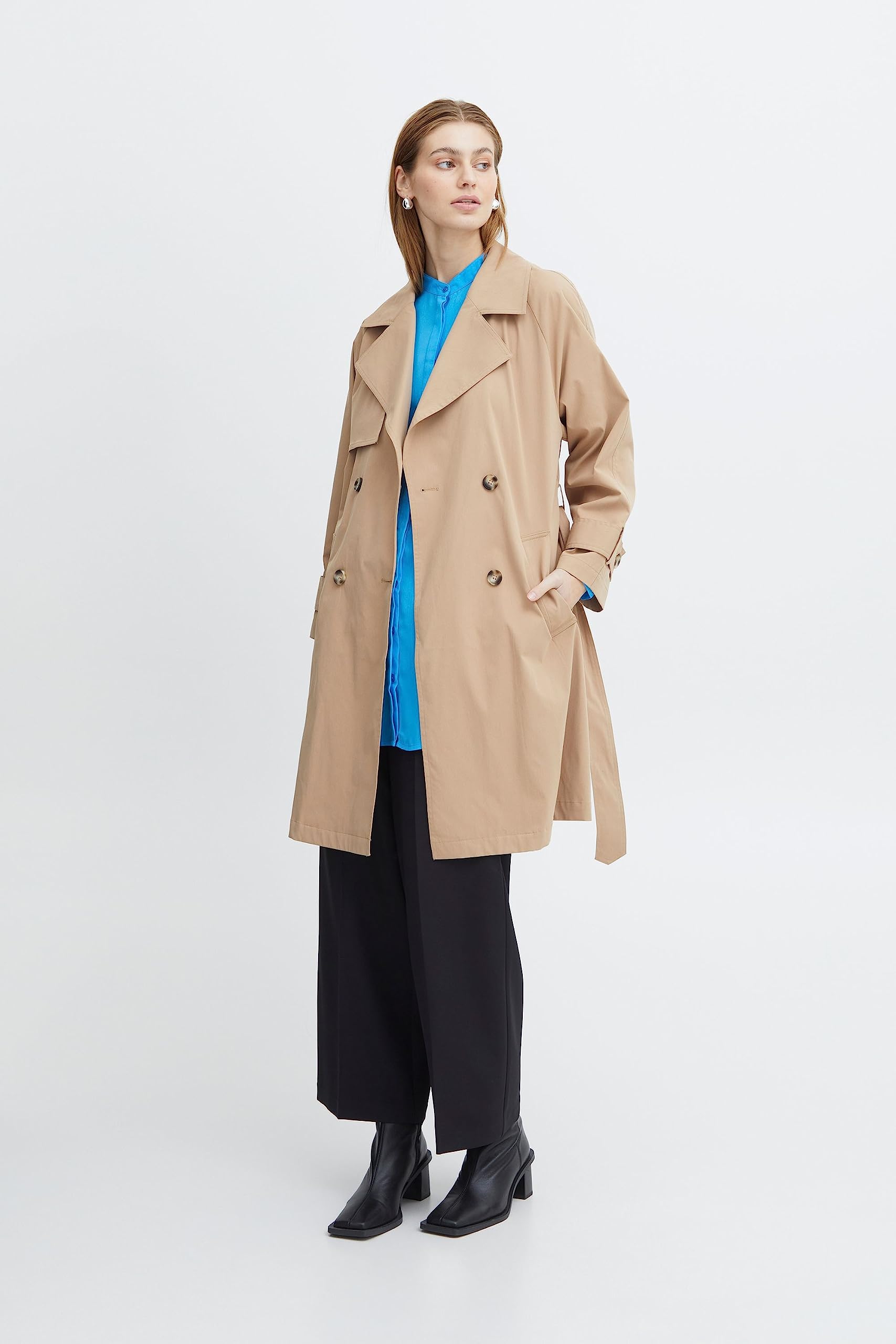 ICHI IHELOVA JA Damen Trenchcoat Jacke Übergangsmantel Trenchcoat Kurzmantel