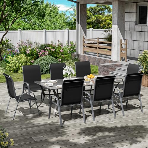 Image of Amopatio Patio Chairs Set of 8, Outdoor Stackable Dining Chairs for All Weather, Breathable Garden Outdoor Furnitures for Backyard Deck(Black)