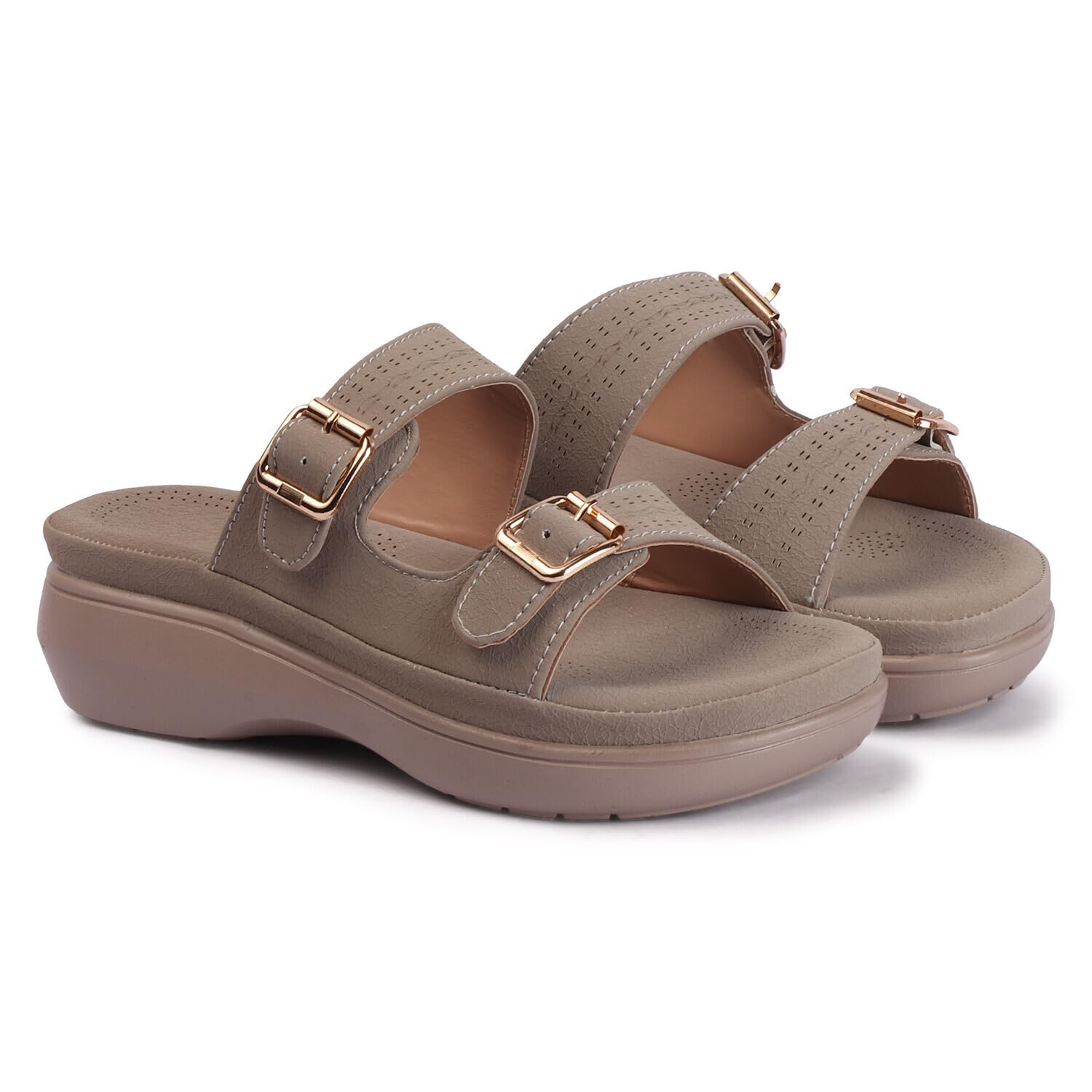 Women’s Comfort Platform Slip-On Sandals with Dual Adjustable Buckle Straps, Cushioned Footbed and Lightweight Casual Wedge Sole-picture-21