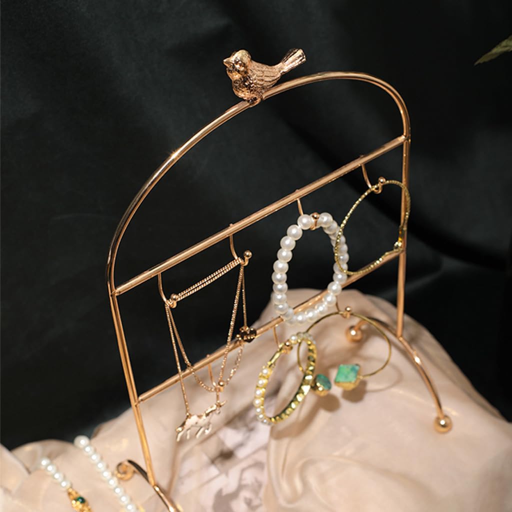 OQOPO Multifunktionaler Schmuck-Organizer-Ständer, goldener Vogel-Schmuck-Aufbewahrungsständer, Präsentationsständer für Wohnzimmer, Badezimmer, Büros