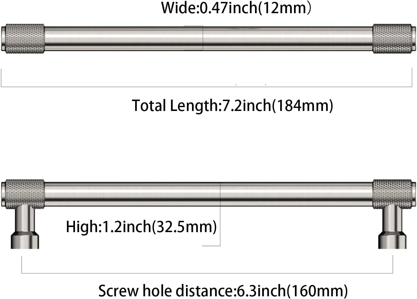 Asidrama 10 Pack 6.3 Inch(160mm) Brushed Satin Nickel Cabinet Pulls Knurled Cabinet Handles Cupboard Handles Kitchen Cabinet Hardware for Cupboard Drawer Pulls 6.3" Hole Center 10 Pack Brushed Satin Nickel