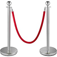 Vista 9 de VEVOR Cuerdas y postes de terciopelo, 8 piezas, cuerda de terciopelo rojo de 5 pies, poste de puntal con parte superior de bola, barreras de control