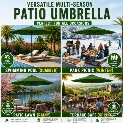 Image of Hukimoyo 8.5Ft Diameter Large Outdoor Patio Cantilever Offset Umbrella with Base Stand, Waterproof Heavy Duty Garden Parasol Sun Shade Canopy, Side Pole Umbrella for Backyard, Poolside, Deck, Lawn, Terrace, Cafe.